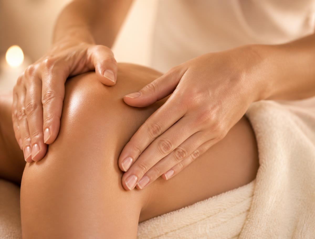 Practitioner performing a gentle manual lymphatic drainage session
